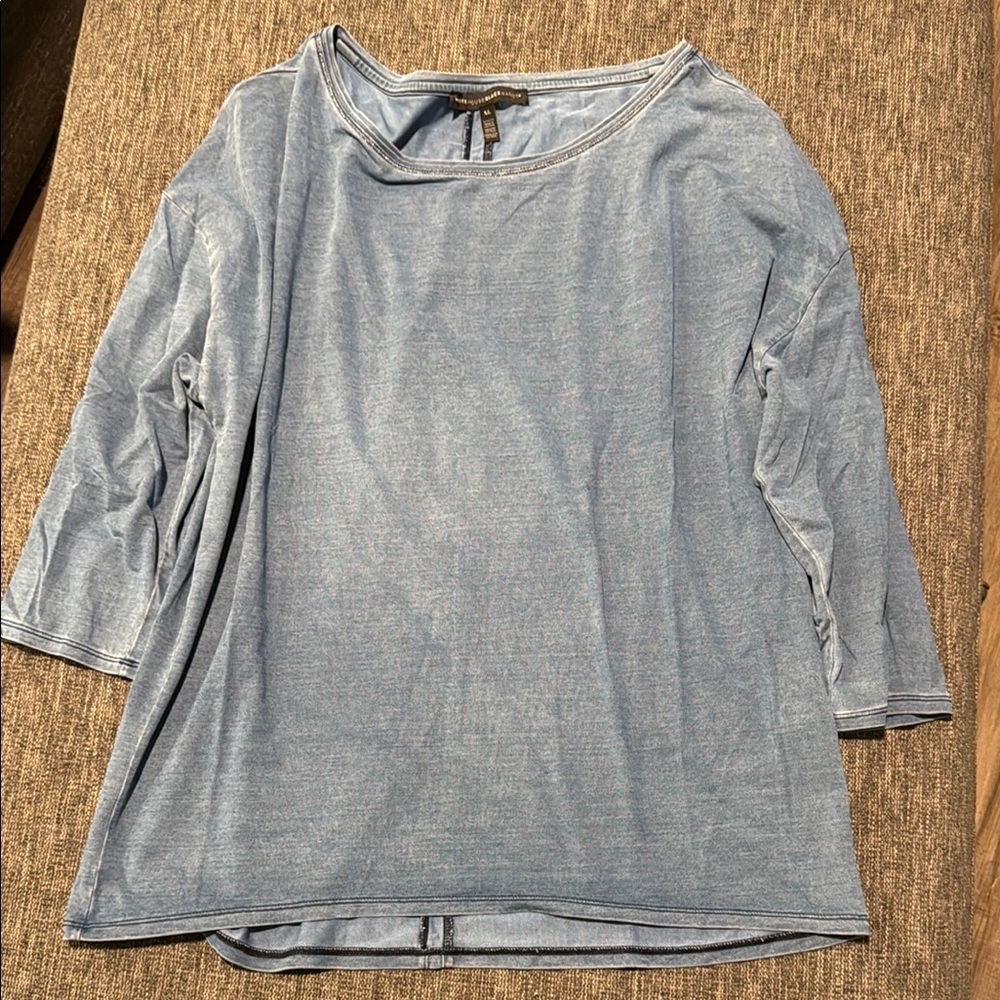 White House Black Market Gray Asymmetrical 3/4 Sleeve Blouse